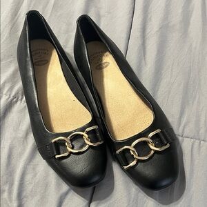 Dr. Scholl's Black Flats with Gold Accents